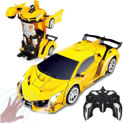 Transform Jouets,Transformable Voiture Tlcommande Avec Gestes De La Main,Lumire Clignotante Batteries Musique Et Effet Sonore,2,4g Voiture Robot Pour Garcon 3 4 5 6 7 8 9 Ans Jaune