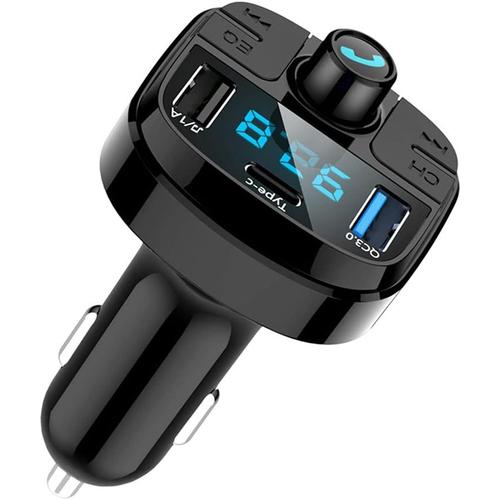 Transmetteur Bluetooth De Voiture, Adaptateur Radio Bluetooth 5.0 Qc3.0 Double Usb Chargeur Allume-Cigare metteur Bluetooth Sans Fil Avec Prise En Charge Mains Libres Carte Tf