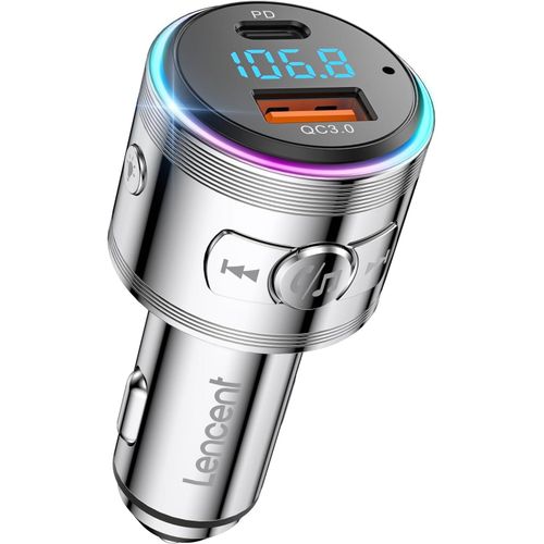 Transmetteur FM Bluetooth 5,3,Allume Cigare Bluetooth Voiture,Chargeur rapide PD 30W Type C+ QC3,0,Son Hi-FI avec annulation du bruit,Appel Mains Libres et Assistants vocaux,Tout en mtal