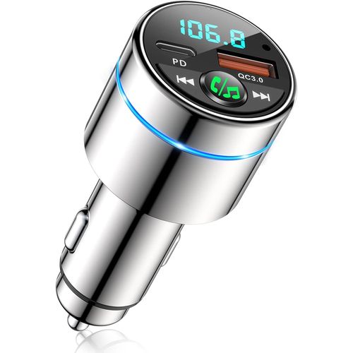 Transmetteur FM Bluetooth 5.3,Tout Mtal Bluetooth Voiture,Chargeur Rapide de Voiture PD30W Type C+QC3.0,Adaptateur Bleutooth Autoradio,Suppression du Bruit,Appel Main Libre,Musique Hi-Fi