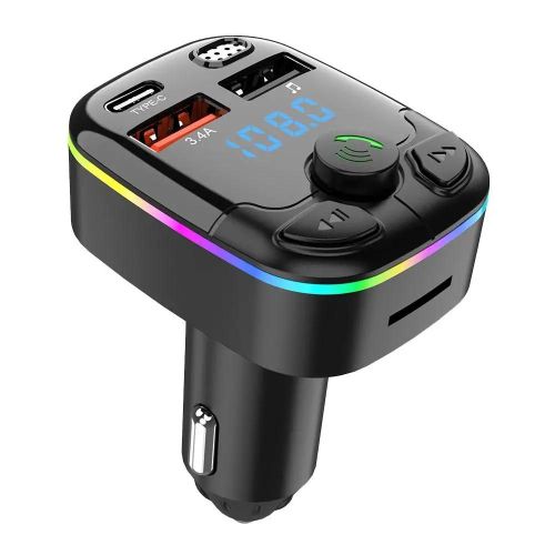 Transmetteur Fm De Voiture Bluetooth 5.0 Usb Type-C, Lecteur D'ambiance, Mp3, Chargeur De Voiture Type-C, Tlphone Lger Sans Fil, Mains Libres-As Show
