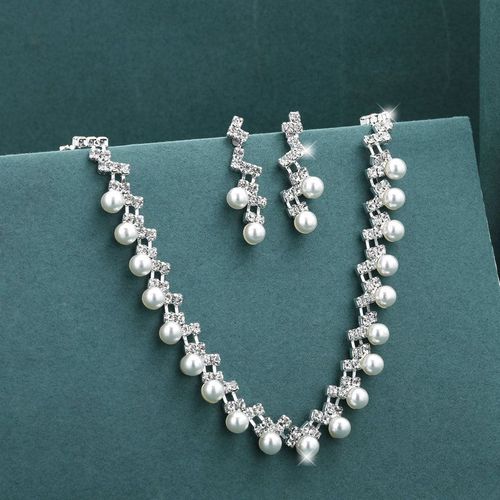 Treazy  Ensemble De Bijoux De Marie lgants Pour Femmes, Strass, Perles, Ras Du Cou, Boucles D'oreilles, Mode, Bal De Mariage