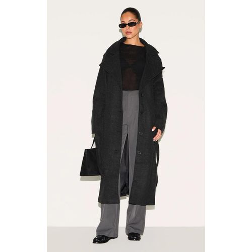 Trench Oversize En Effet Laine Noir, Noir