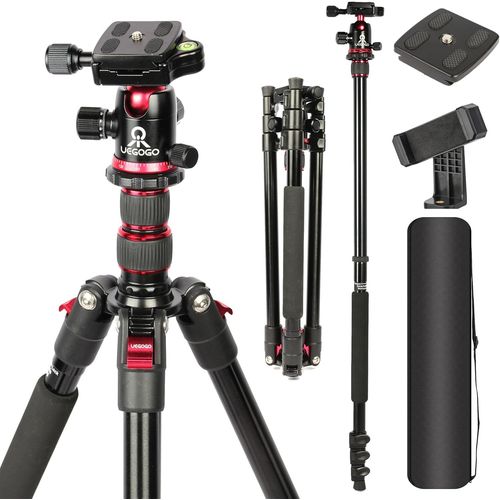Trpied de voyage pour appareil photo 196 cm en aluminium robuste avec rotule  360, tui de transport, support de tlphone, parfait pour prise de vue vido/selfies/diffusion.