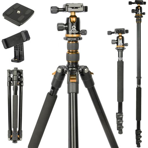 Trpied de voyage pour appareil photo 196 cm en aluminium robuste avec rotule  360, tui de transport, support de tlphone, parfait pour prise de vue vido/selfies/diffusion