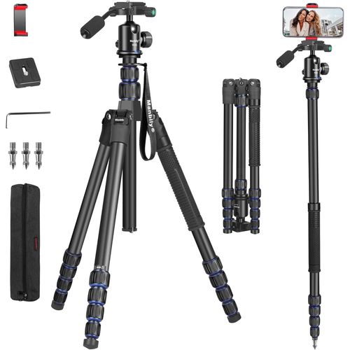 Trpied pour Appareil Photo 42-188cm en Aluminium Monopode Max. 195cm de Voyage Tte Sphrique avec Poigne de Canne, Clip pour Smartphone pour Camra DSLR, Camscope, Vido (MA-255L) Bleu.[G1950]