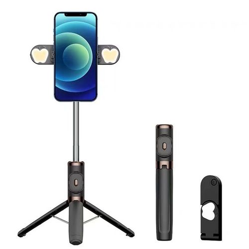 Trepied Pour Telephone De 104 Cm Avec Double Eclairage Pliable Et Telecommande Bluetooth Pour Diffusion En Direct De Selfies, Noir