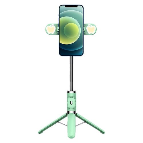 Trepied Pour Telephone De 104 Cm Avec Double Eclairage Pliable Et Telecommande Bluetooth Pour Diffusion En Direct De Selfies, Vert