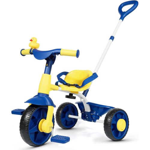 Tricycle 2 En 1 Pour Enfants De 18 Mois  3 Ans, Roues Eva, Tricycle Cadeau, Tricycle Enfant Bb De 2  3 Ans Avec Poigne De Pousse Et Klaxon En Forme De Canard, Vlo Draisienne, Bleu.[G1405]