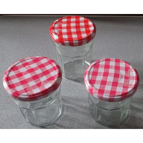 Trois Pots À Confiture Vides 1 de diamètre 7.5cm hauteur 11cm (couvercle à carreaux Bonne