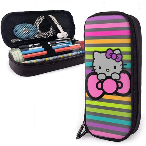 Trousse  Crayons Arc-En-Ciel Hello Kitty Grande Capacit Avec Double Fermeture clair Pour L'cole Et Le Bureau