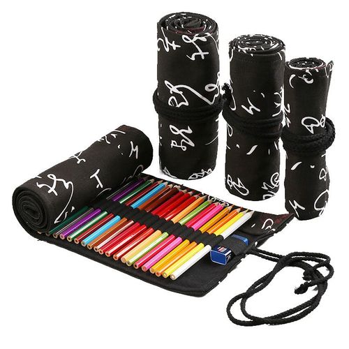 Trousse  Crayons D'art En Rouleau De Style Coren,Sac  Crayons En Toile Pour tudiants,Porte-Pinceau,Fournitures Pour tudiants,Papeterie,24 Trous - Type Black