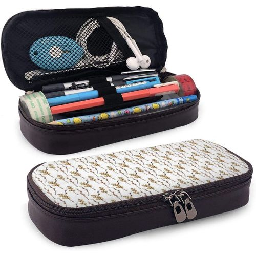 Grande Trousse En Cuir Durable Avec Fermeture clair Pour L'cole Et Le Bureau Motif Silhouette De Ciel toil Et Loup
