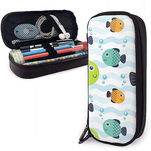 Trousse  Crayons En Cuir Avec Motif De Poisson - Grande Capacit