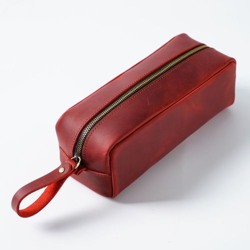 Trousse  Crayons En Cuir Group De Grande Capacit,Sac D'cole En Peau De Vache  Fermeture clair,Rangement Rtro Pour tudiant - Type Red