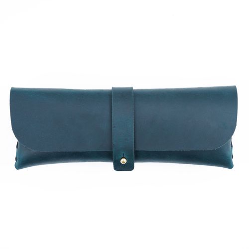 Trousse  Crayons En Cuir Pour Hommes,Trousse  Crayons Rtro Pour tudiants,Sac De Rangement De Papeterie  Grande Capacit,Bote De Lunettes En Cuir De Vache - Type Blue