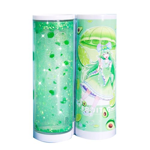 Trousse A Crayons Verticale Style Dessin Anime Motif Sable Flottant, Disque Aspirant, Largement Utilisee, Etui A Stylos Debout Pour Papeterie, Lime Girl