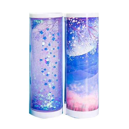 Trousse A Crayons Verticale Style Dessin Anime Motif Sable Flottant, Disque Aspirant, Largement Utilisee, Etui A Stylos Debout Pour Papeterie, Violet Nuit Sakura