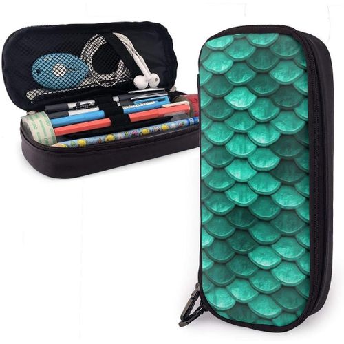 Trousse  Crayons Vert Meraude Cailles De Poisson Pochette  Crayons En Cuir LGer Compartiments Grande Trousse  Stylos Po