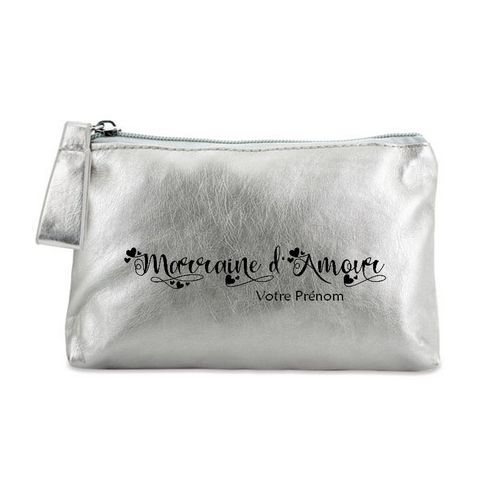 Trousse De Maquillage Argent Pochette Marraine D'amour Personnalisee