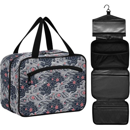 Trousse De Toilette De Voyage Pour Homme, Motif Vague Japonaise,  Suspendre, Organiseur, Trousse De Toilette Pour Salle De Bain, Rsistante  L'eau, Compartiments Multiples, Grande Taille