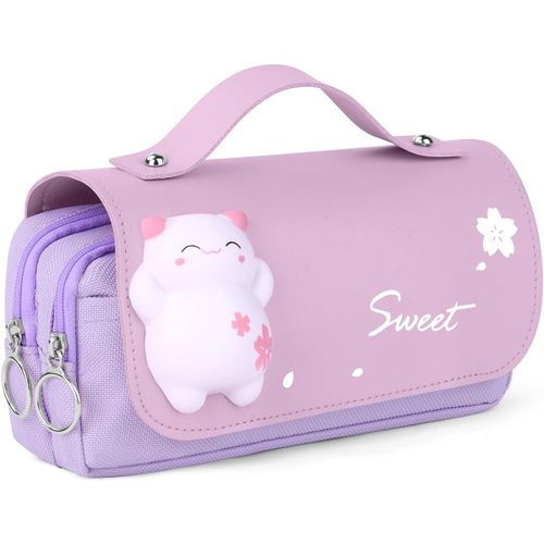 Trousse Scolaire Avec Poigne, Trousse  Crayons cole De Grande, Avec Jouet De Dcompression Pour Collge Bureau tudiants Fille Garon Adolescent(Violet)