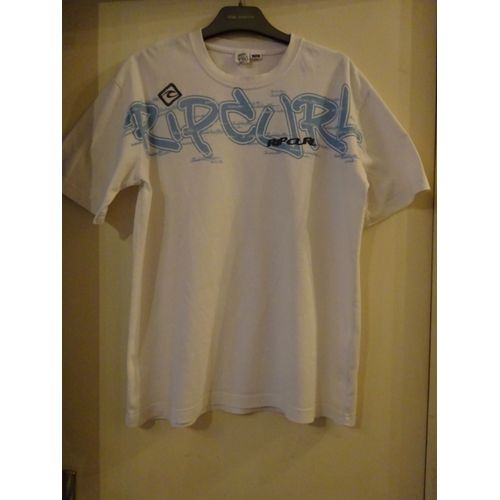 Tshirt Rip Curl Blanc Imprim Bleu Devant-16 Ans- Bon Etat