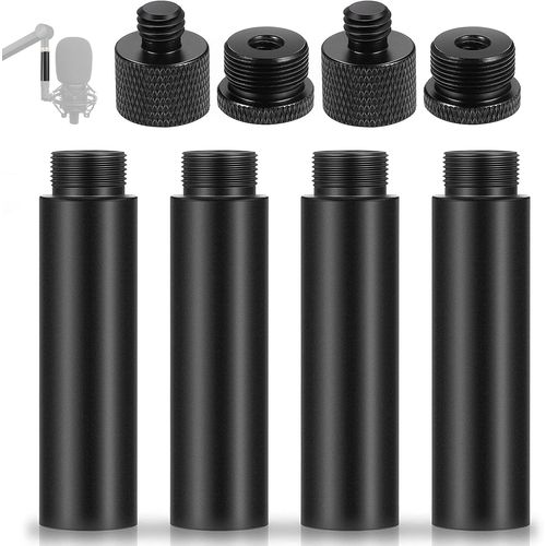 Tubes d'Extension de Micro 4 pcs et Vis Adaptateur de Filetage microphone 4 pcs(3/8 femelle vers 5/8 mle,5/8 femelle vers 3/8 mle), Rallonge de pied de micro pour bras pied de microphone
