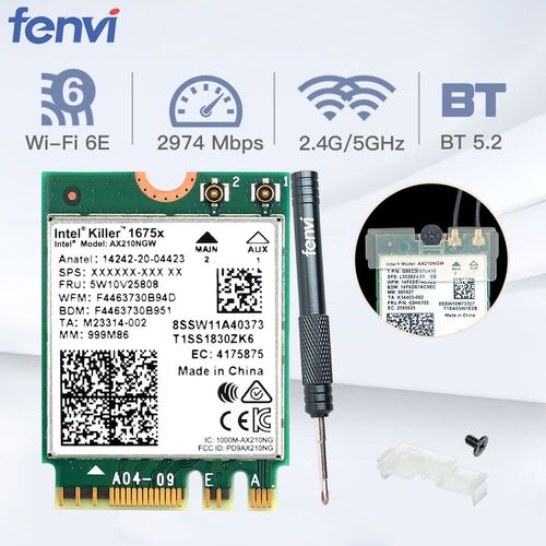 tueur 1675x - Carte Rseau Sans Fil 1675x Wi-fi 6e, 5374m, Bluetooth 5.2, 802.11ax, Ax210ngw, Pour Ordinateur Portable Windows 10/win11