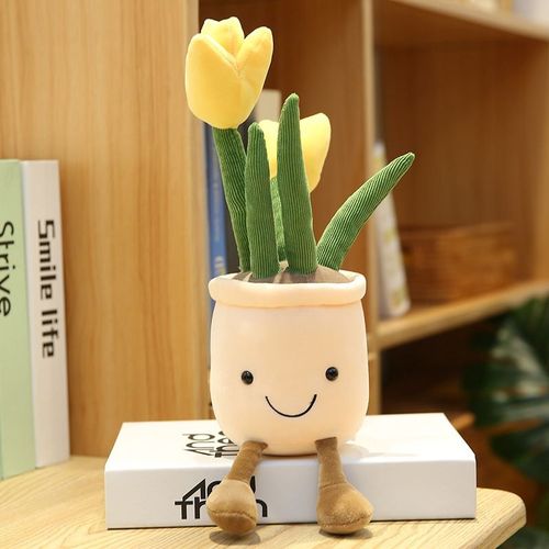 Tulipe En Peluche, Dcoration D'oreiller En Peluche En Peluche Pour Pot De Fleurs De 13,7 Pouces, Peluche Douce Et Moelleuse, Coussin D'ami De Plantes Succulentes, Multicolore (Tulipe Jaune)