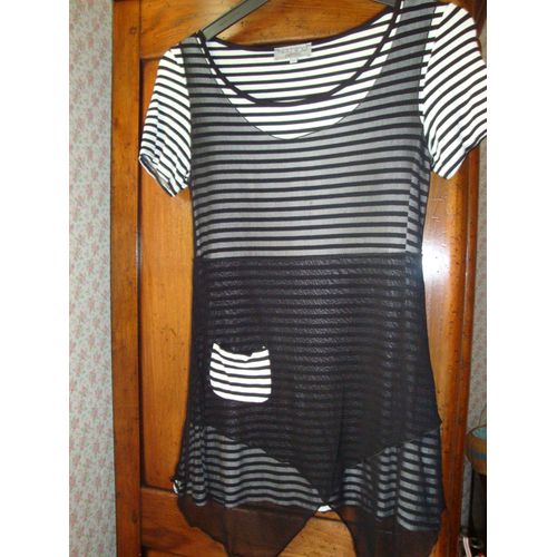 Tunique Nothing Else By Gmo Manches Courtes Raye Bleu Et Blanche En Viscose Et lasthane T.M