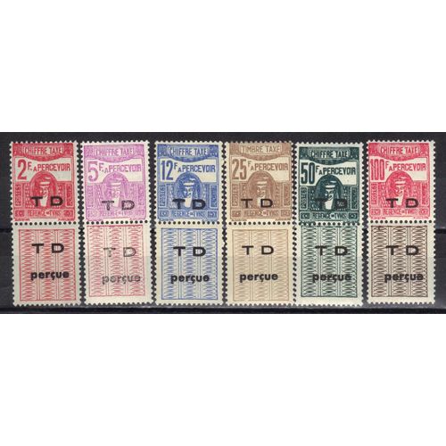 Tunisie Protectorat Francais 1945 : Desse Carthaginoise - Srie Entire De 6 Timbres-Taxe Neufs ** Surchargs Td Joint  Une tiquette Burele Avec Td Perue En Surcharge
