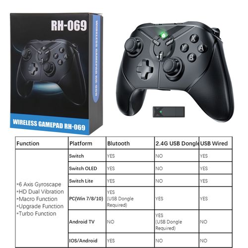 Turbo Avec Bote - Manette De Jeu Sans Fil Pour Nintendo Switch Pro, Pour Console De Jeu Oled/Lite/Steam/Android/Ios, Avec Gyroscope  6 Axes