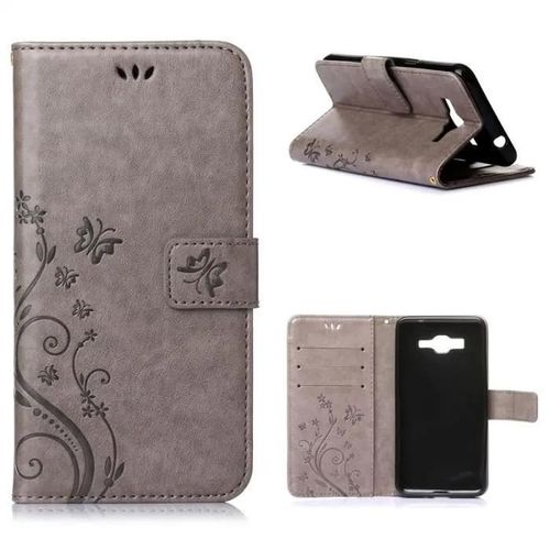 Tutuwen Pour Samsung Galaxy Grand Prime Sm-G530fz Sm-G531f Coque Housse tui  Rabat Neuf Fleur Papillon Pu Cuir Protection - Gris