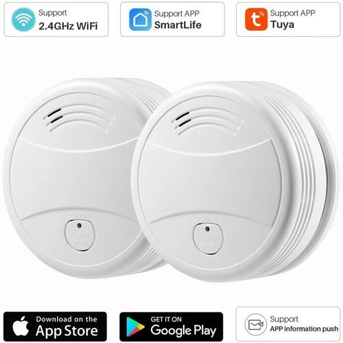 Tuya  Dtecteur De Fume Wifi Intelligent, Capteur 80db, Alarme Incendie, Protection Incendie, Alarme De Scurit Domestique, Application Smart Life-2pcs Wifi Fume