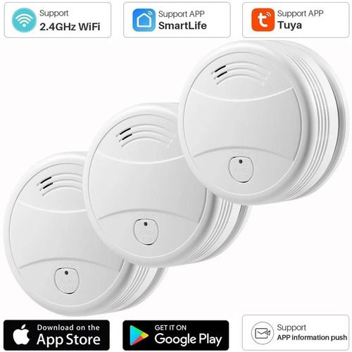 Tuya  Dtecteur De Fume Wifi Intelligent, Capteur 80db, Alarme Incendie, Protection Incendie, Alarme De Scurit Domestique, Application Smart Life-3pcs Wifi Fume