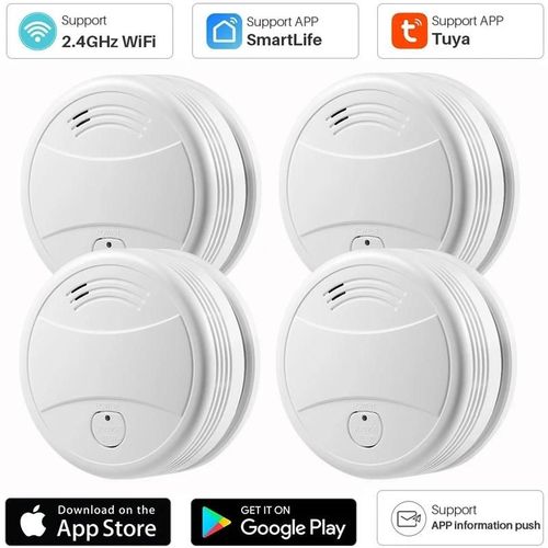 Tuya  Dtecteur De Fume Wifi Intelligent, Capteur 80db, Alarme Incendie, Protection Incendie, Alarme De Scurit Domestique, Application Smart Life-4pcs Wifi Fume