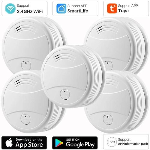 Tuya  Dtecteur De Fume Wifi Intelligent, Capteur 80db, Alarme Incendie, Protection Incendie, Alarme De Scurit Domestique, Application Smart Life-5pcs Wifi Fume