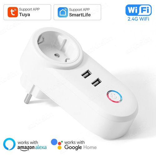 Tuya-Prise lectrique Wifi Smart Home,Prise Multiprise,2 Tlcommandes Usb,Application Smart Life,Alexa,Google - Type A