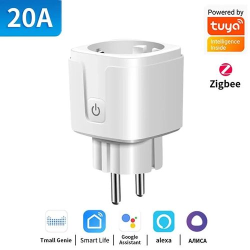Tuya-Prise Intelligente Avec Surveillance De L'alimentation,Wifi,Zigbee,Ue,Commande Vocale  Domicile,Prise En Charge De Google Home Alexa,16a,20a - Type 20a Zigbee-Ue Plug