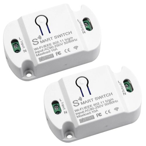 Tuya Smart Life Lot de 2 modules d'interrupteur Wi-Fi 10 A Fonctionne avec Alexa,Google Assistant DIY Encastr