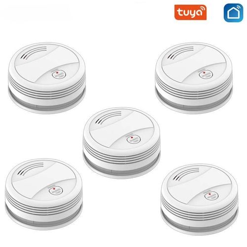 Tuya Wifi Dtecteur De Fume D'incendie Systme D'alarme De Scurit Pour Jardin Maison De Fume Bureau  Domicile Smartlife App Contrle Alarme Incendie-5 Pcs