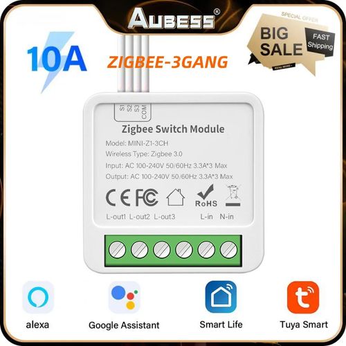 Tuya Zigbee Smart Switch,1 CH,2 CH,3/4 CH,10A,16A, ,2-Way Control Light quotes,Smart Home nous-mmes avec Alexa Google Home Alice - Type Smart Life APP-ZigBee-3CH-10A