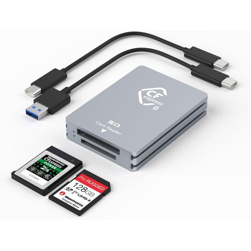 Type B/SD Dual Slot Card Reader USB C, USB 3.2 Gen 2 10Gpbs, Compatible avec Type B Card/SD Memory Card, Aluminum Card Adapter with USB C to USB C/USB A Cable