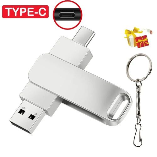 TYPE-C 2 en 1 Pen Drive avec porte-cls gratuit 128 Go Mtal rotatif USB 2.0 Flash Drive 64 Go Cadeau d'affaires Memory Stick 32 Go 16 Go - Type Silver-16 GO