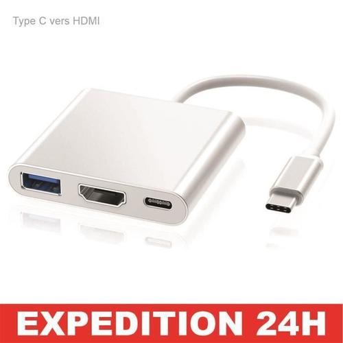 Type C vers HDMI USB 3.0 USB-C Cble adaptateur 3 in 1 Hub Windows Apple Macbook