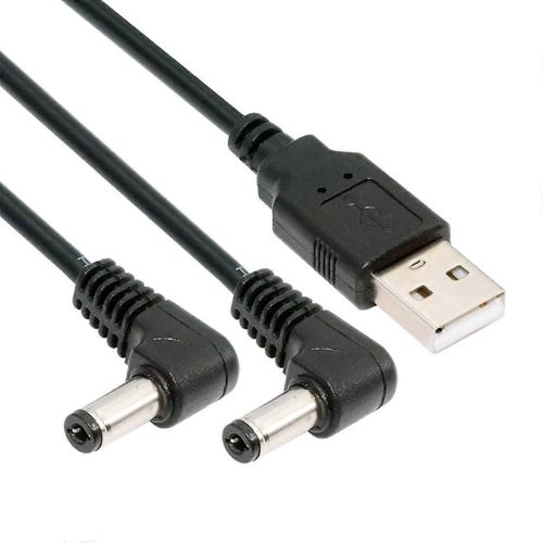 U2-077-RI 1,5 m USB Type-A mle vers double 5,5 x 2,1 mm DC 5V Prise dalimentation Rpartiteur  angle droit 90 degrs