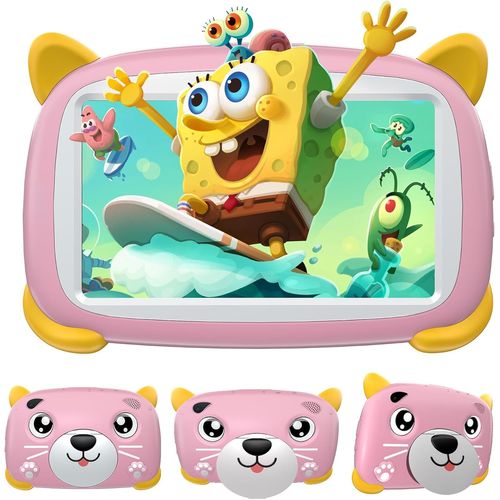 U7 Tablette Enfants 7 Pouces Avec WifiTablette Android Avec Gms Certified4Gb Ram 32Gb Rom/Tf 1Tb Tablette Tactile,Double Camra Contrle Parental Tablette ducative Avec Kid-Proof tui(Rose)