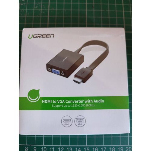 UGREEN Adaptateur HDMI vers VGA 1080P avec Sortie Audio 3.5mm Convertisseur HDMI Mle  VGA Femelle compatible avec PC ordinateur portable TV Box Raspberry Pi Moniteur Projecteur cran HDTV - Noir -