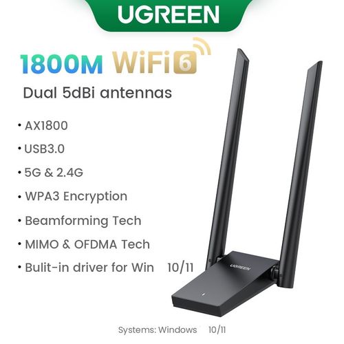 UGREEN-Adaptateur WiFi AX1800 WiFi6 USB 3.0 5G et 2.4G,antenne pour touristes,pour PC,ordinateur portable,rcepteur Ethernet,rseau - Type AX1800 WiFi6